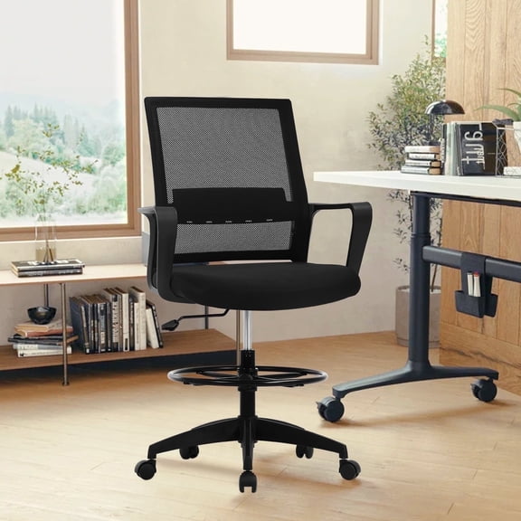 NiamVelo Drafting Chair Tall Office Chair Adjustable Computer Chair with Lumbar Support Arms Footrest Task Desk Chair Swivel Rolling Mesh (Black)