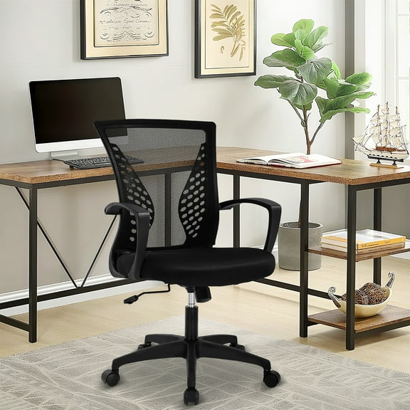 NiamVelo Ergonomic Office Chair Mid Back Mesh Desk Chair Adjustable Computer Chair with Lumbar Support & Armrest, Black