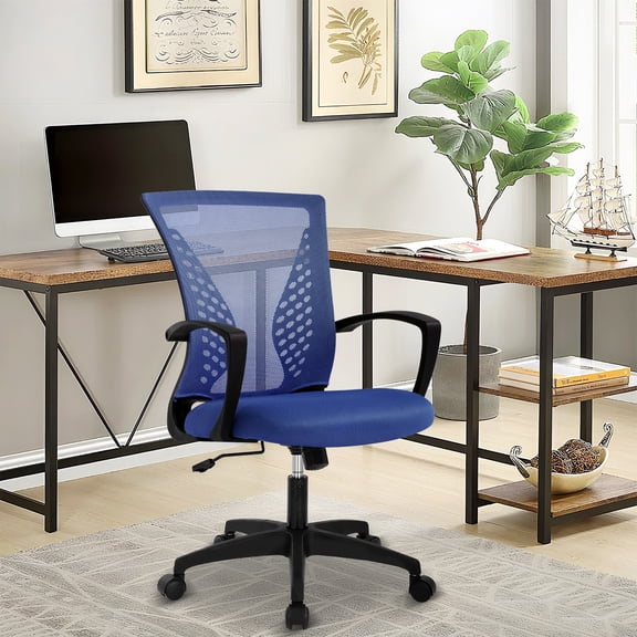 NiamVelo Ergonomic Office Chair Mid Back Mesh Desk Chair Adjustable Computer Chair with Lumbar Support & Armrest, Blue