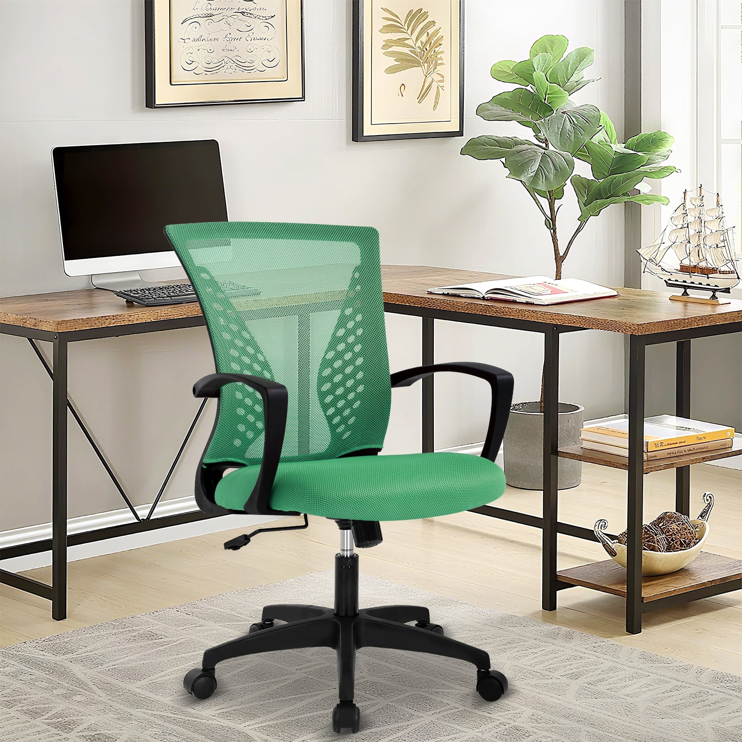NiamVelo Ergonomic Office Chair Mid Back Mesh Desk Chair Adjustable Computer Chair with Lumbar Support & Armrest, Green