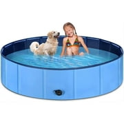 NiamVelo Foldable Dog Pool, Plastic Kiddie Pool for kids, Portable Pet Swimming Pool Pet Bath Tub for Dogs&Cats, 48x 12 inches, 63x 12 inches