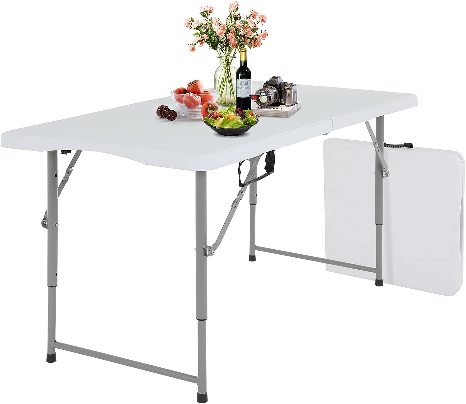 NiamVelo Folding Table 4 Ft Plastic Picnic Table Height Adjustable
