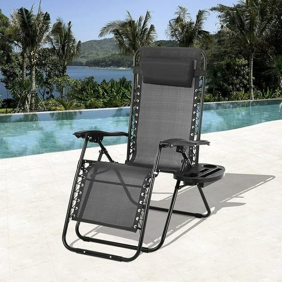 NiamVelo Folding Zero Gravity Chair with Removable Pillow and Cup Holder - Black