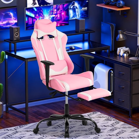 NiamVelo Gaming Chair with Footrest, Racing Style Gamer Chair for Adults&Teen, High Back Reclining Game Chair with Headrest and Lumbar Support, Computer Chair Desk Chair 250lb Capacity （Pink）