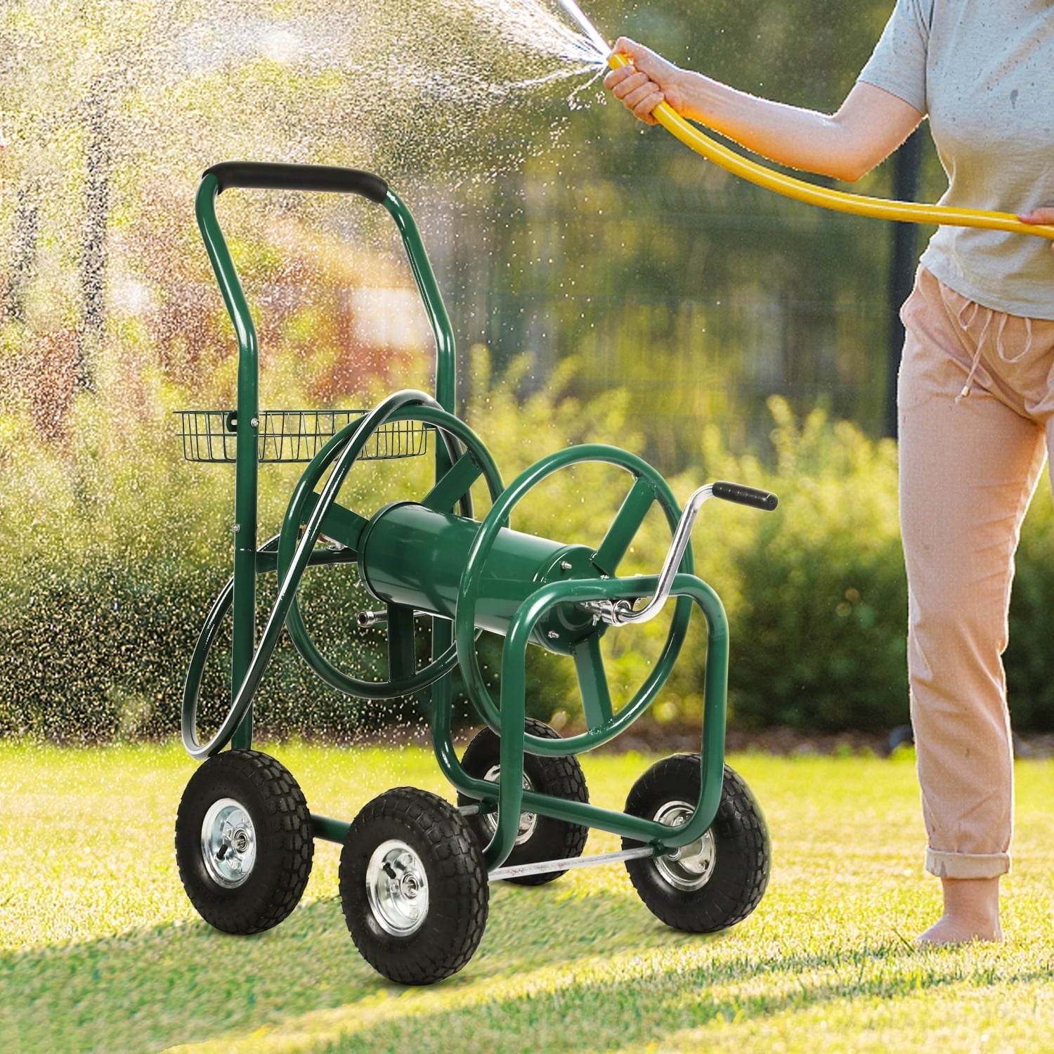 NiamVelo Heavy Duty Garden Hose Reel Cart, Mobile Metal with