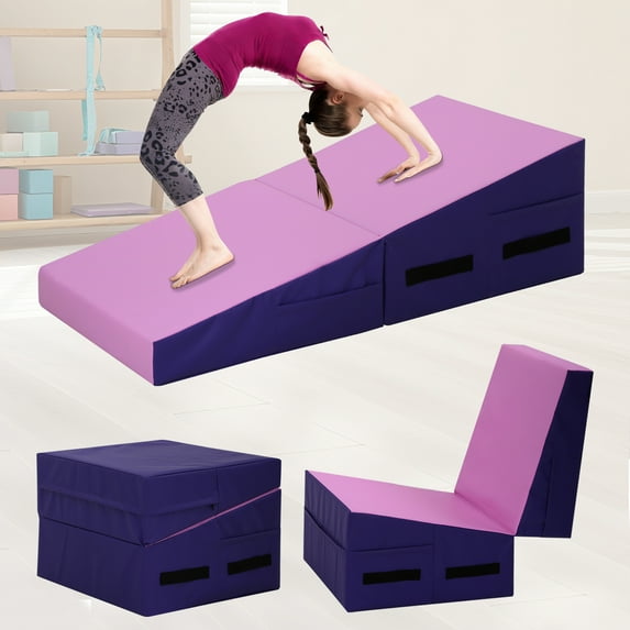 NiamVelo Gymnastics Mat 48"x24"x14" Incline Tumbling Mats, Folding Gymnastics Cheese Wedge Mat for Kid &Adults, Pink
