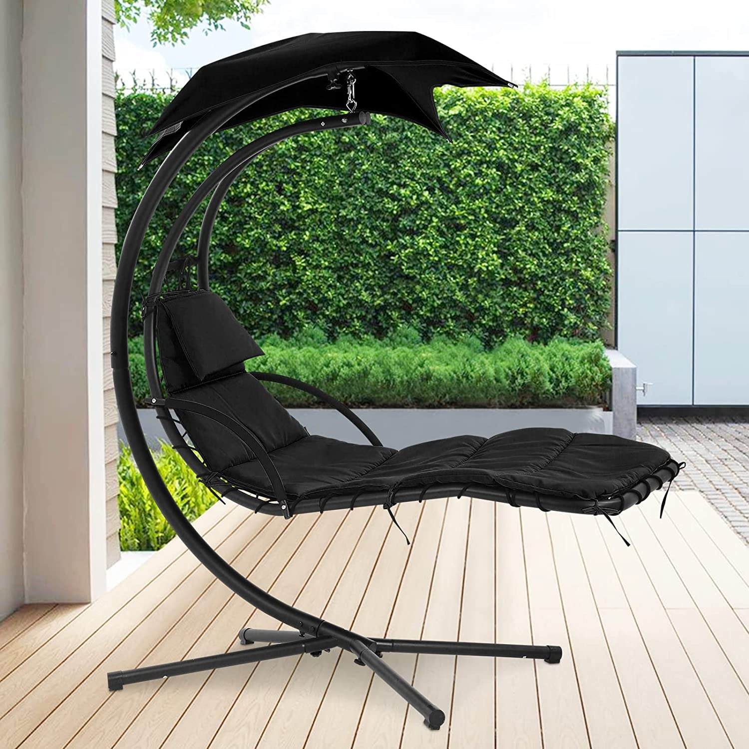 NiamVelo Outdoor Curved Hanging Chaise Lounger Chair with Built-in ...