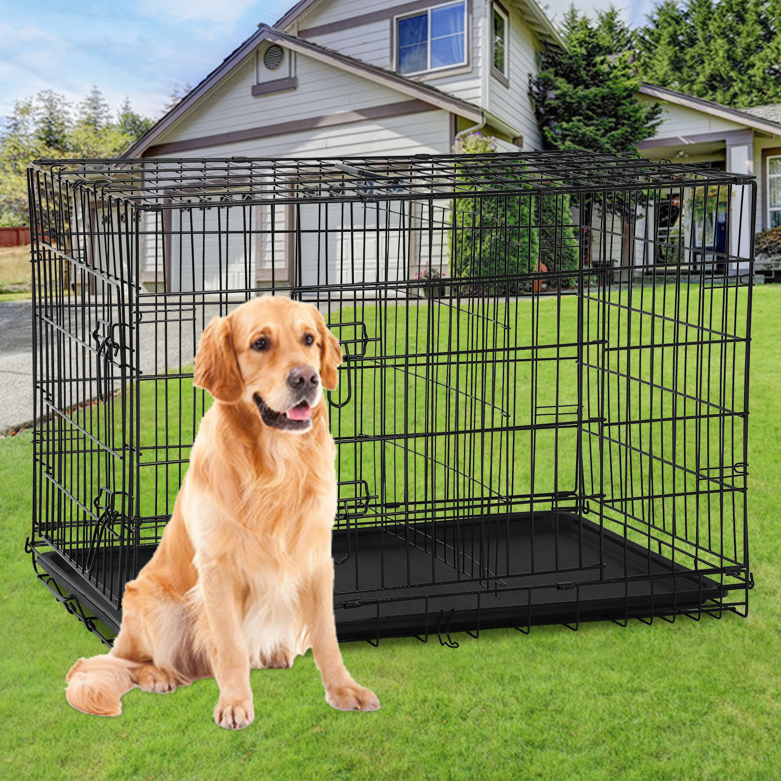 Infans 37 in Portable Folding Dog Crate w/Mesh Mat &Locking Zippers for