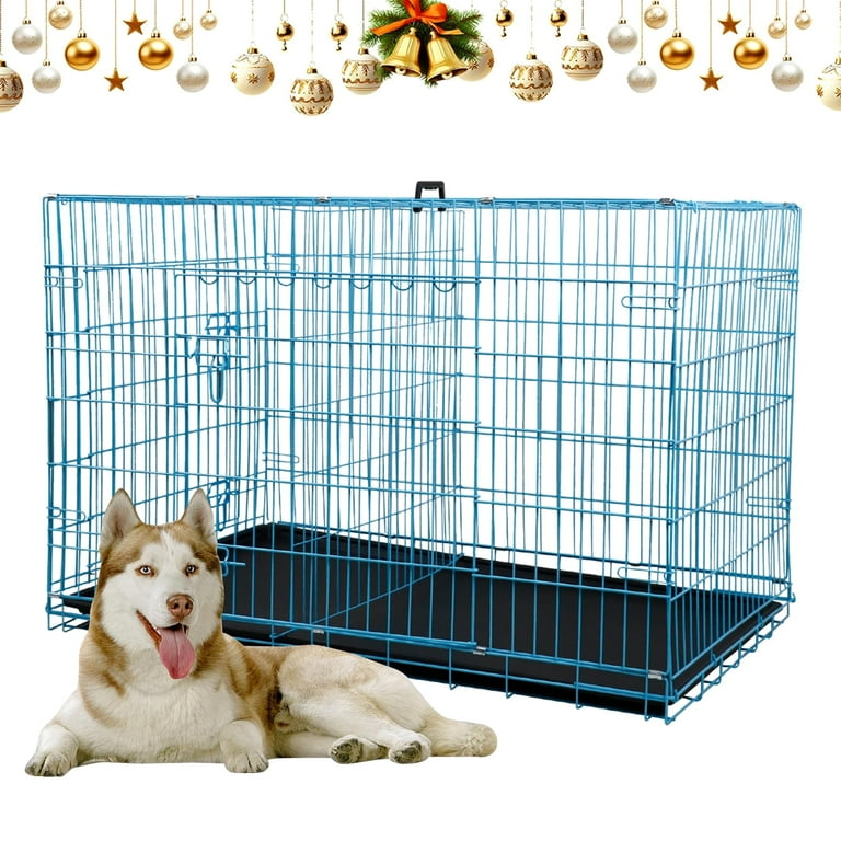NiamVelo 42'' XL Reinforced Dog Crate, Folding Metal Kennel w