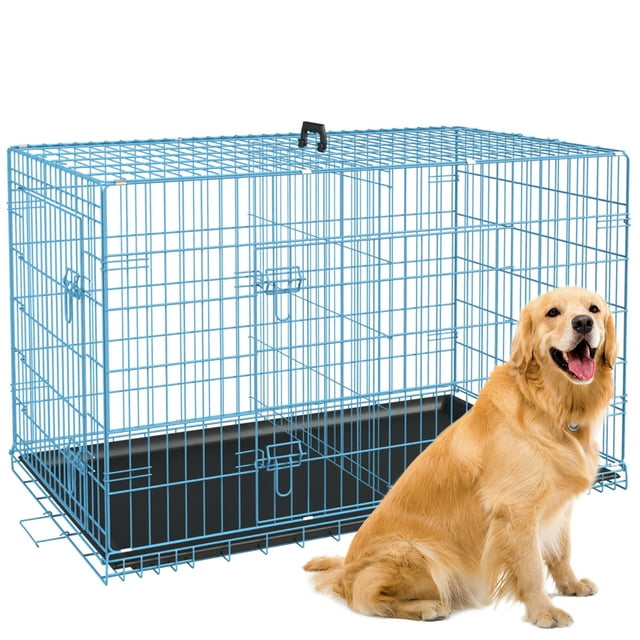 NiamVelo 42'' XL Reinforced Dog Crate, Folding Metal Kennel w/Divider