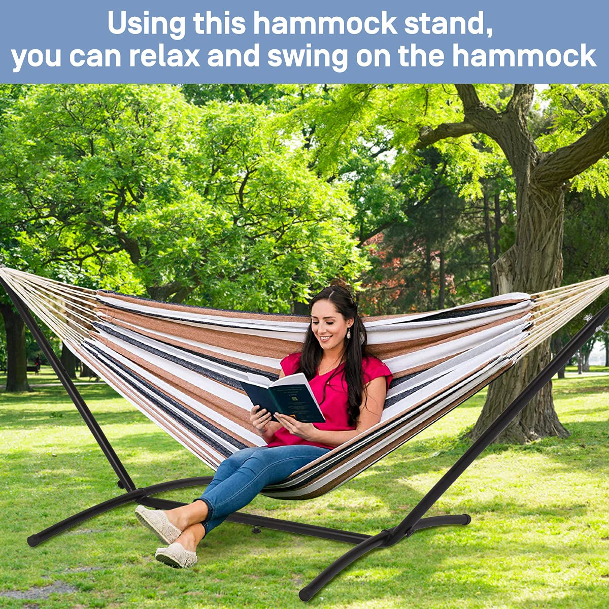 NiamVelo Heavy Duty Hammock Stand Portable Steel Stand with Space Saving Carrying Bag (No Hammock)