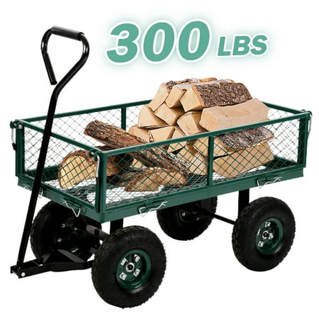 NiamVelo Heavy-Duty Steel Garden Cart Fold Wagon Cart Utility Yard Dump Cart with Removable Sides and 10" Pneumatic Tires, Green