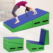 NiamVelo Incline Gymnastics Mat, Folding Tumbling Mats Gymnastics Cheese Wedge Skill Shape Mat with Non-Slip PVC Surface & Handles, Blue
