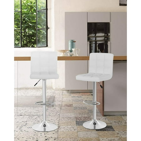 NiamVelo Kitchen Counter Bar Stool Set of 2 Modern Dining Chair with Footrest Height Adjustable Mid Back Swivel Bar Chairs, White