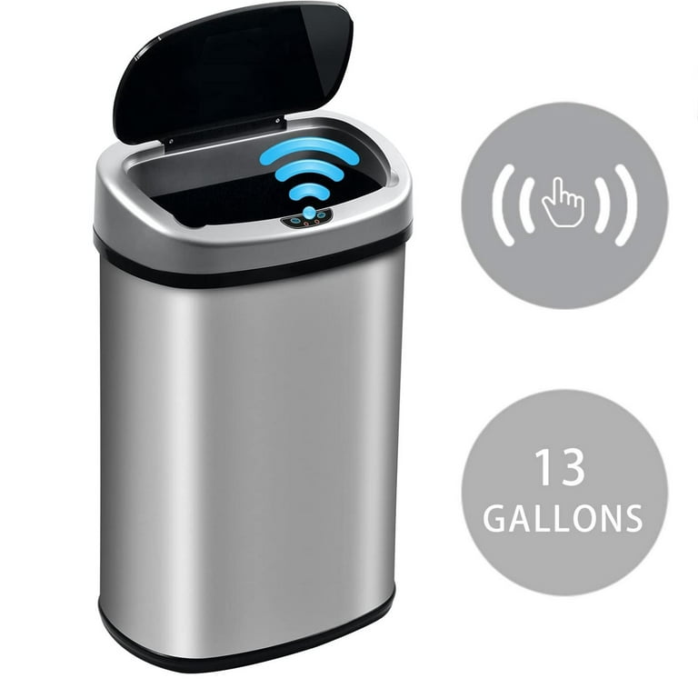 13 Gallon Automatic Trash Can with Lid, Touch Free Stainless Steel Kitchen  Trash Can Smart Garbage Can 50L High Capacity Electronic Sensor Trash Bin