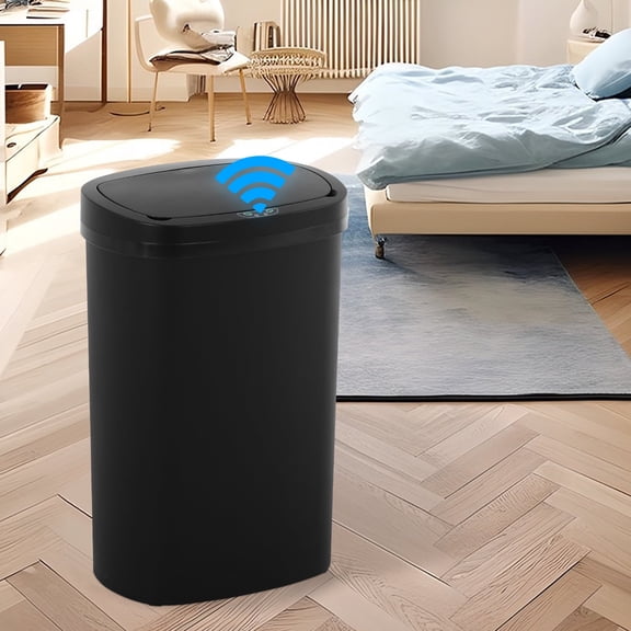 NiamVelo Kitchen Trash Can with Lid, 13 Gallon Automatic Garbage Can Plastic Touchless Trash Can for Kitchen Bedroom Bathroom Office,Black
