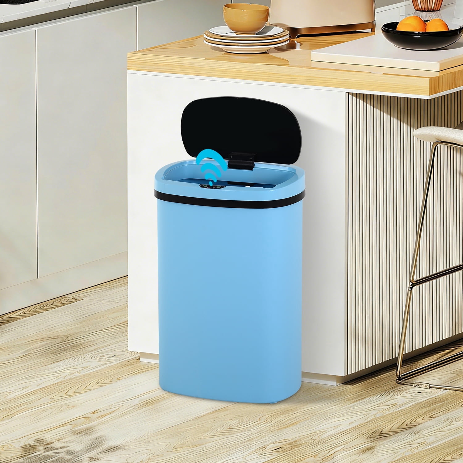 NiamVelo Kitchen Trash Can  with Lid, 13 Gallon Garbage Can Automatic Trash Can  for Bedroom Bathroom Home Office,Blue
