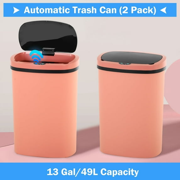 NiamVelo Kitchen Trash Can with Lid, 13 Gallon Garbage Can Automatic Trash Can for Bedroom Bathroom Home Office, Pink (2 Pack)