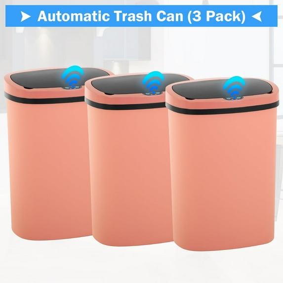 NiamVelo Kitchen Trash Can with Lid, 13 Gallon Garbage Can Automatic Trash Can for Bedroom Bathroom Home Office, Pink (3 Pack)