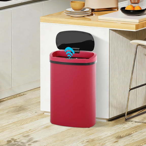 NiamVelo Kitchen Trash Can  with Lid, 13 Gallon Garbage Can Automatic Trash Can  for Bedroom Bathroom Home Office,Red