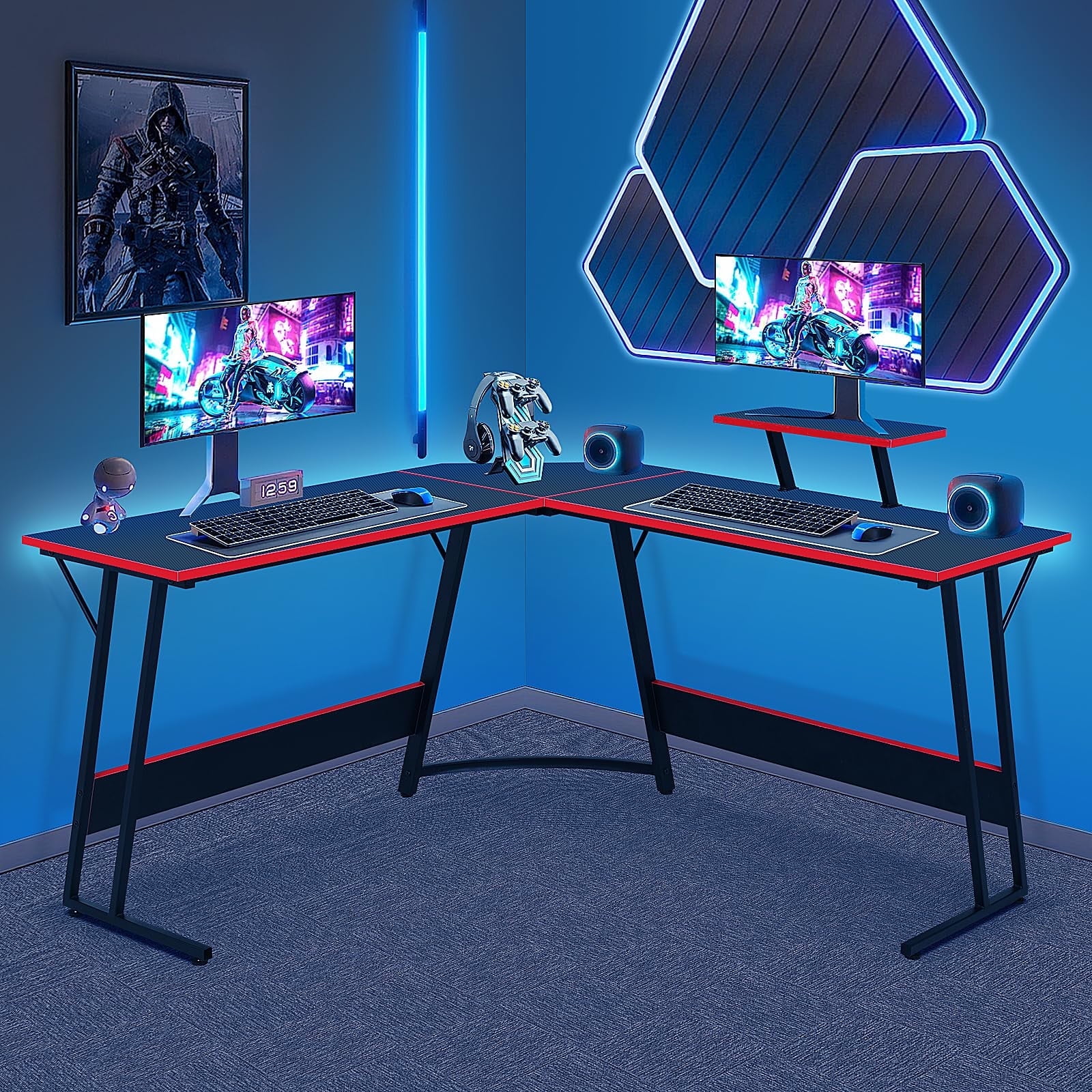 NiamVelo L-Shaped Gaming Desk 50 inches Corner Computer Desk, Home Office Desk with Large Desktop Gaming Table for Adults&Kids,Black