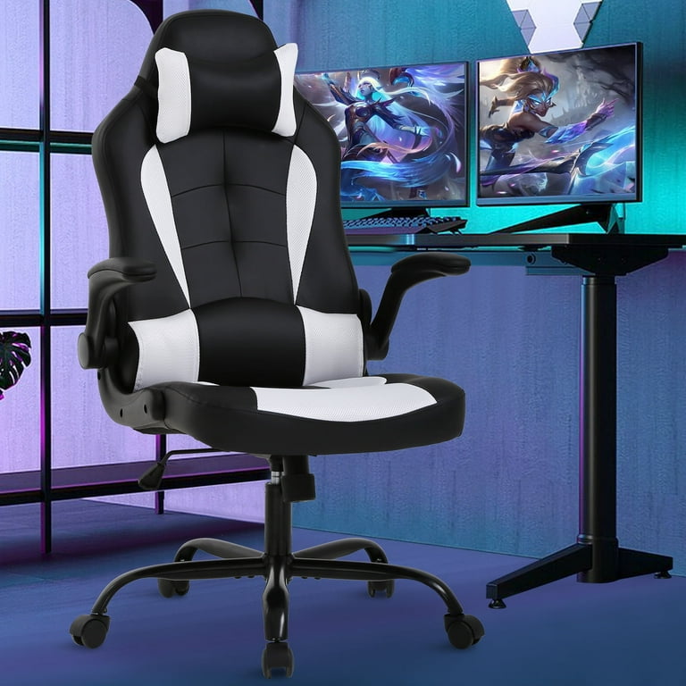 Desk Gaming Chair With Fold Up Arms NiamVelo Gamer Leather Chair
