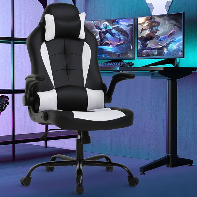 NiamVelo Leather Gaming Chair Ergonomic Video Game Chairs with Flip up