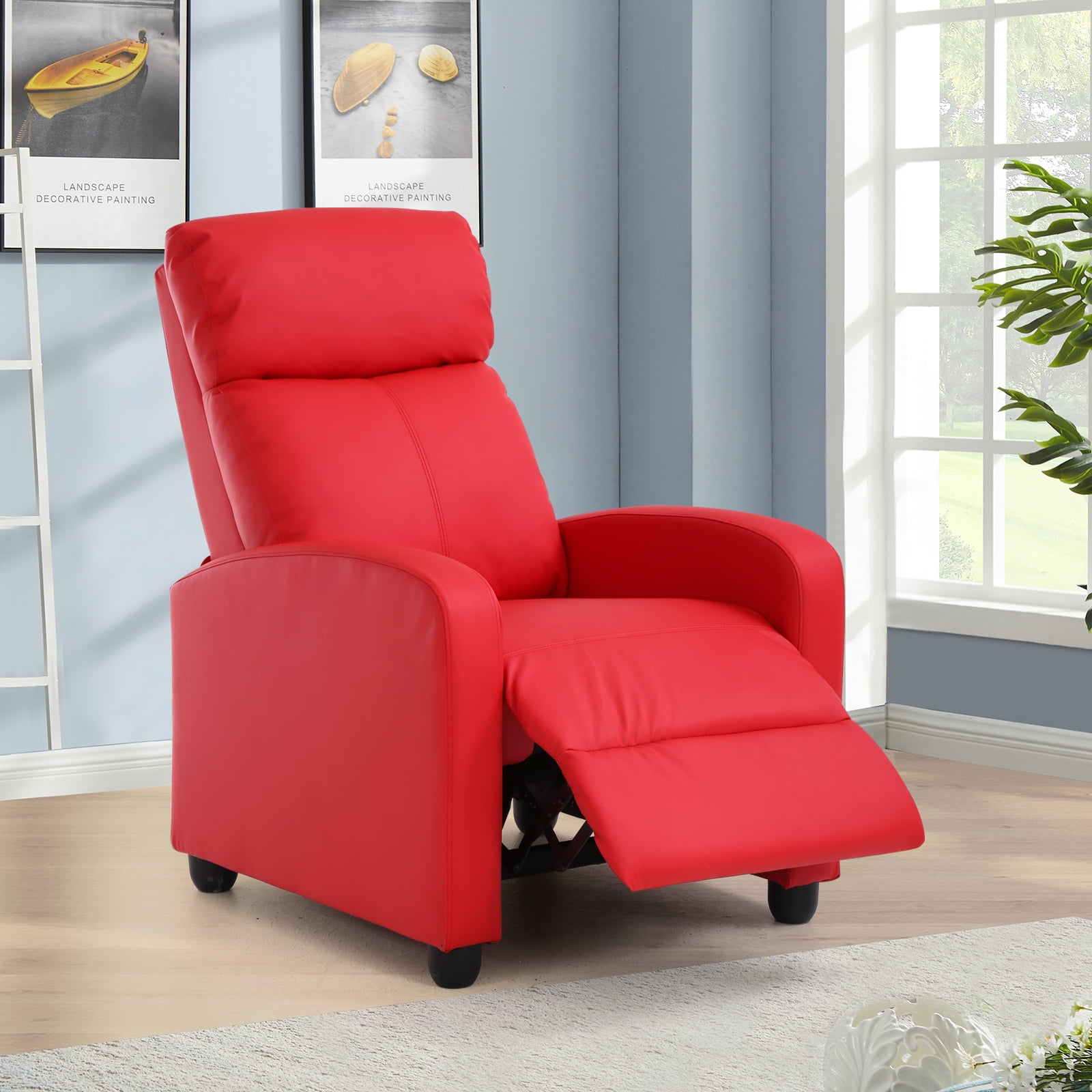 NiamVelo Massage Recliner PU Leather Single Sofa Home Theater Recliner with Padded Seat and