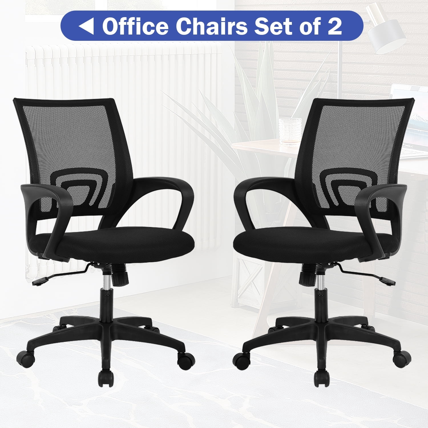NiamVelo Mesh Office Chair Computer Desk Chair for Adults, Mid Back Rolling Chair Cheap office chairs with Lumbar Support Armrest for Home Office,Black（2 Pack）