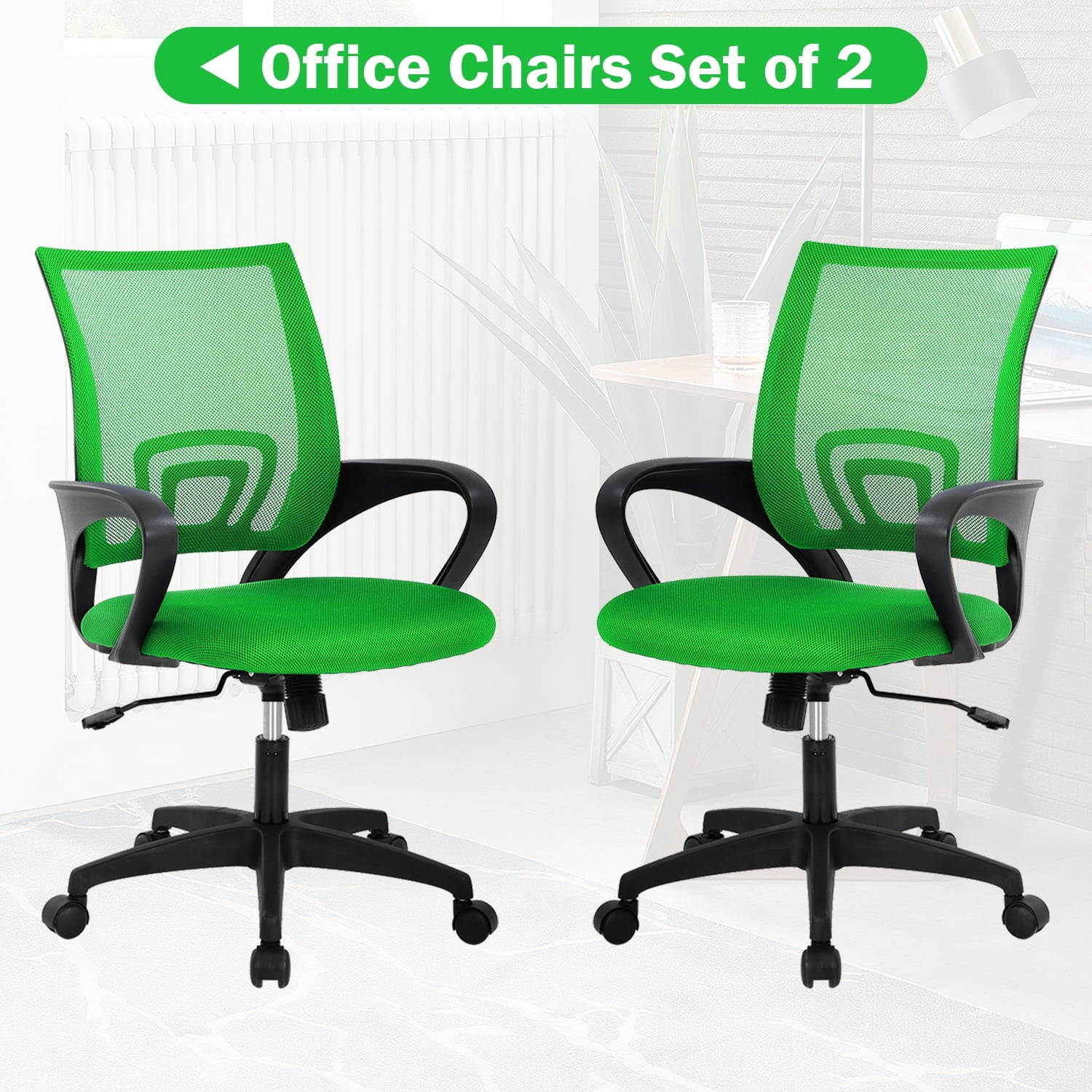 NiamVelo Mesh Office Chair Computer Desk Chair for Adults, Mid Back Rolling Chair Cheap office chairs with Lumbar Support Armrest for Home Office,Green（2 Pack）