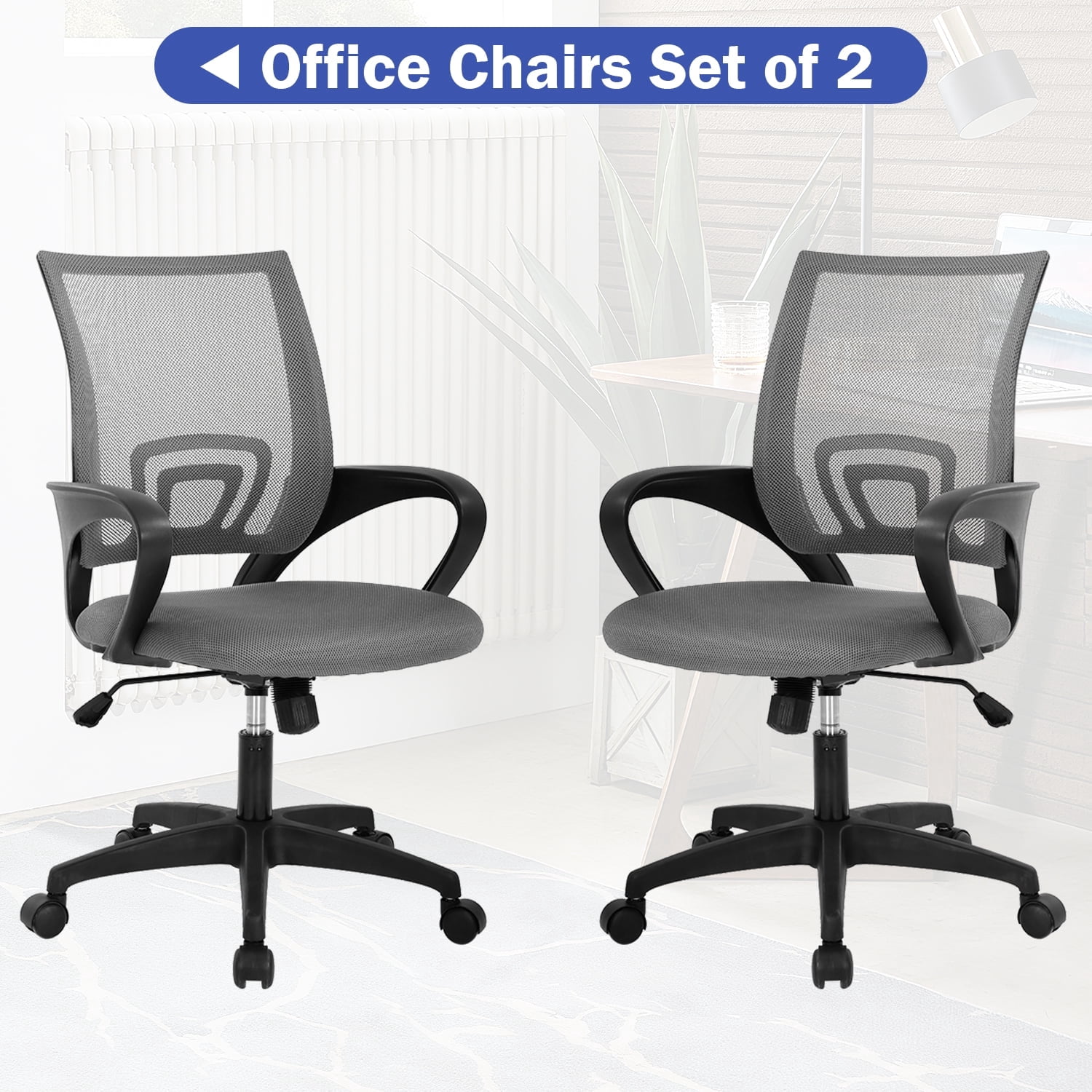 NiamVelo Mesh Office Chair Computer Desk Chair for Adults, Mid Back Rolling Chair Cheap office chairs with Lumbar Support Armrest for Home Office,Grey（2 Pack）