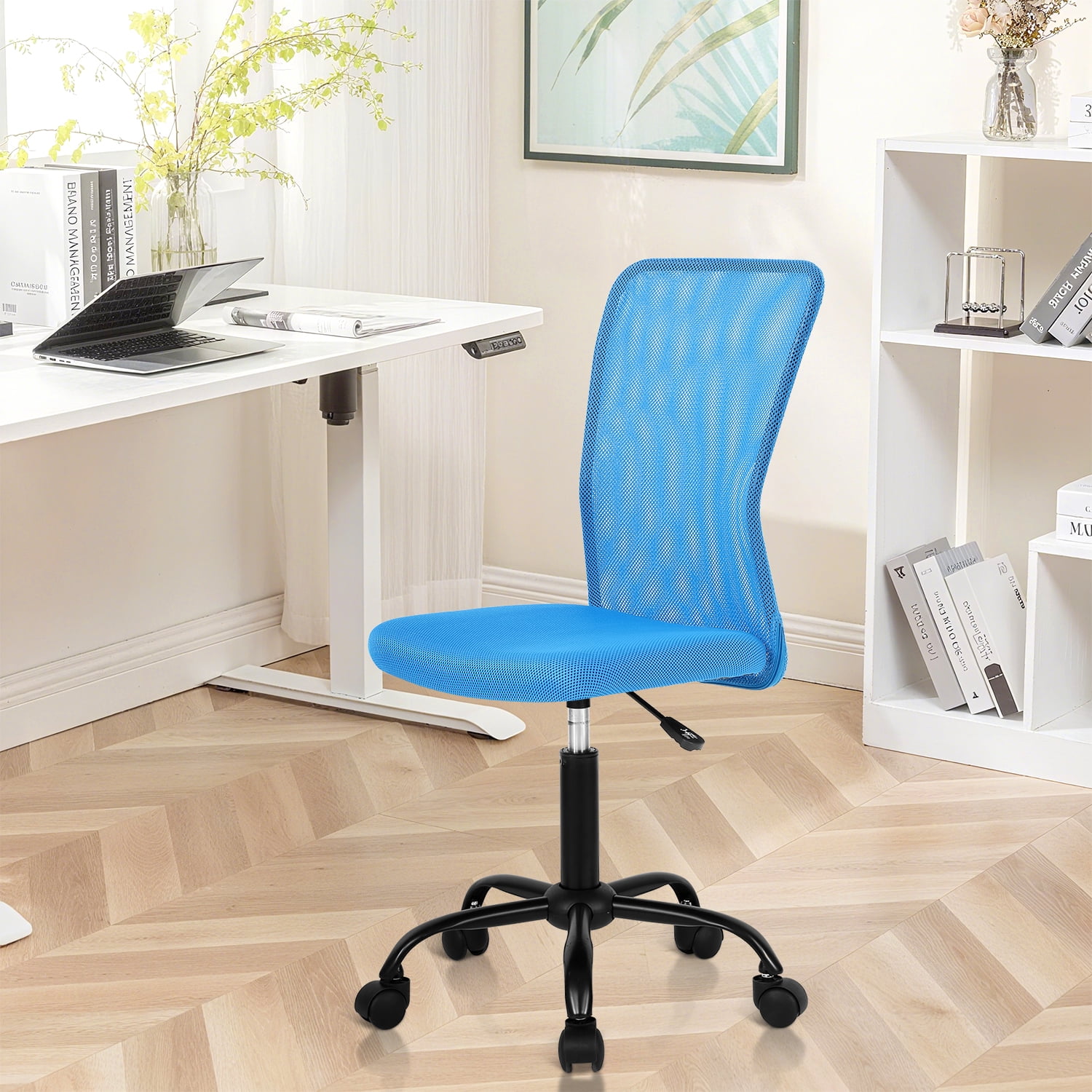 NiamVelo Mesh Office Chair Ergonomic Computer Desk Chair with Lumbar Support, Adjustable Swivel Rolling Chair Armless for Adult, Blue