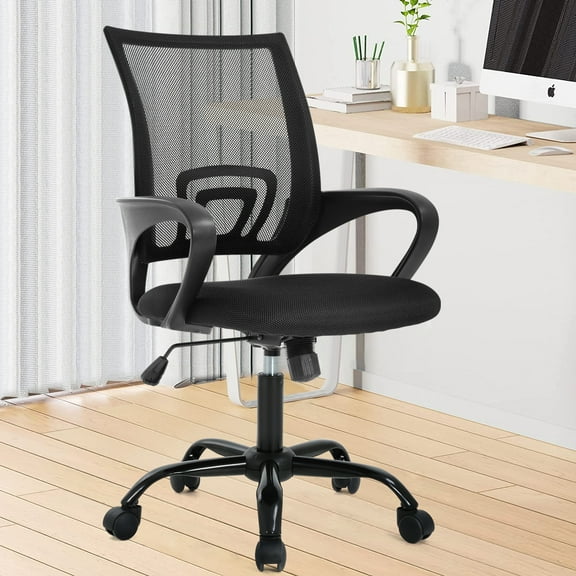 NiamVelo Mesh Office Chair Height Adjustable Ergonomic Computer Desk Chair Armrest Task Chair with Wheels for Adults, Black