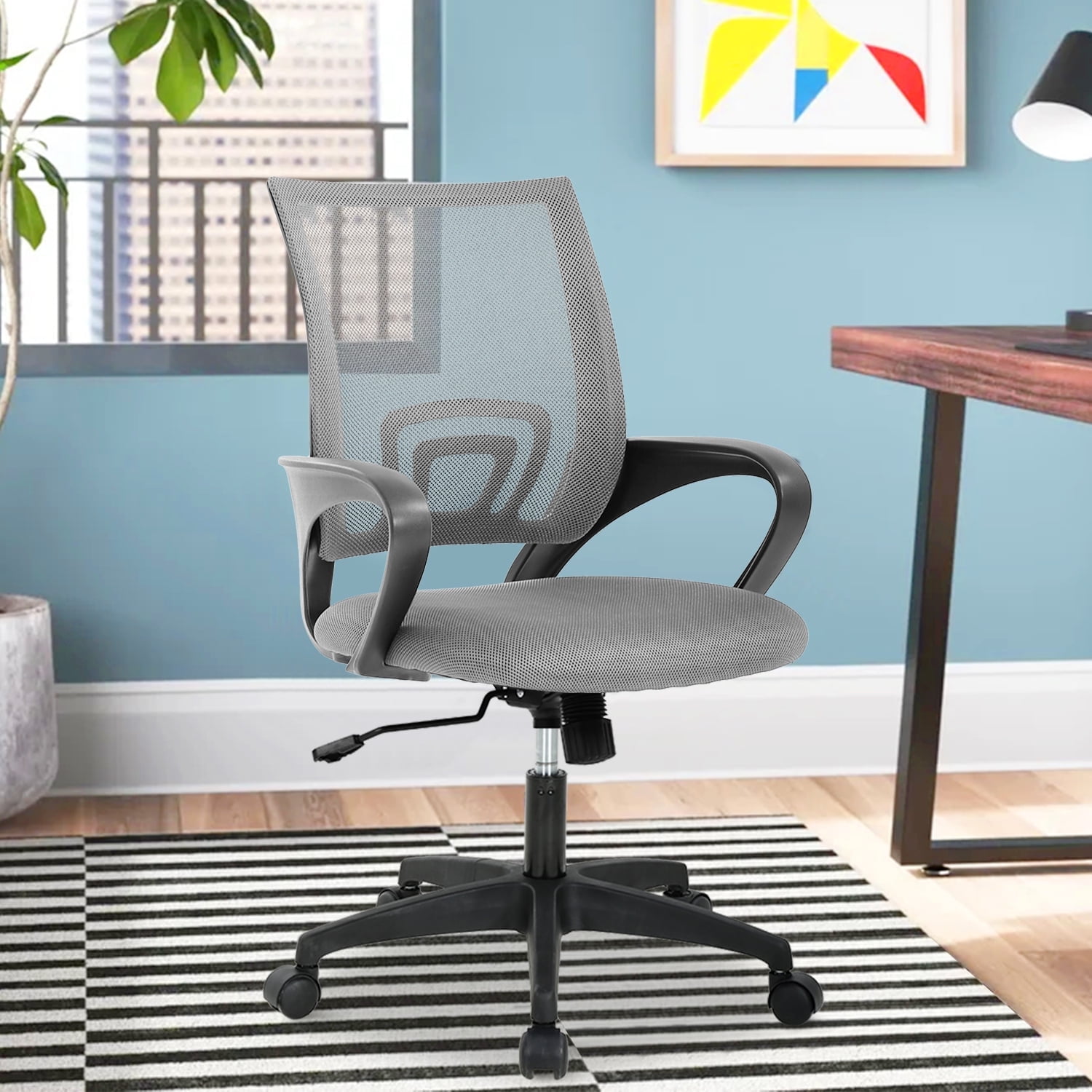 NiamVelo Mesh Office Chair, Mid-Back Home Office Chair Adjustable Ergonomic Desk Chair with Armrest, Rolling Swivel Chair for Adults, Grey