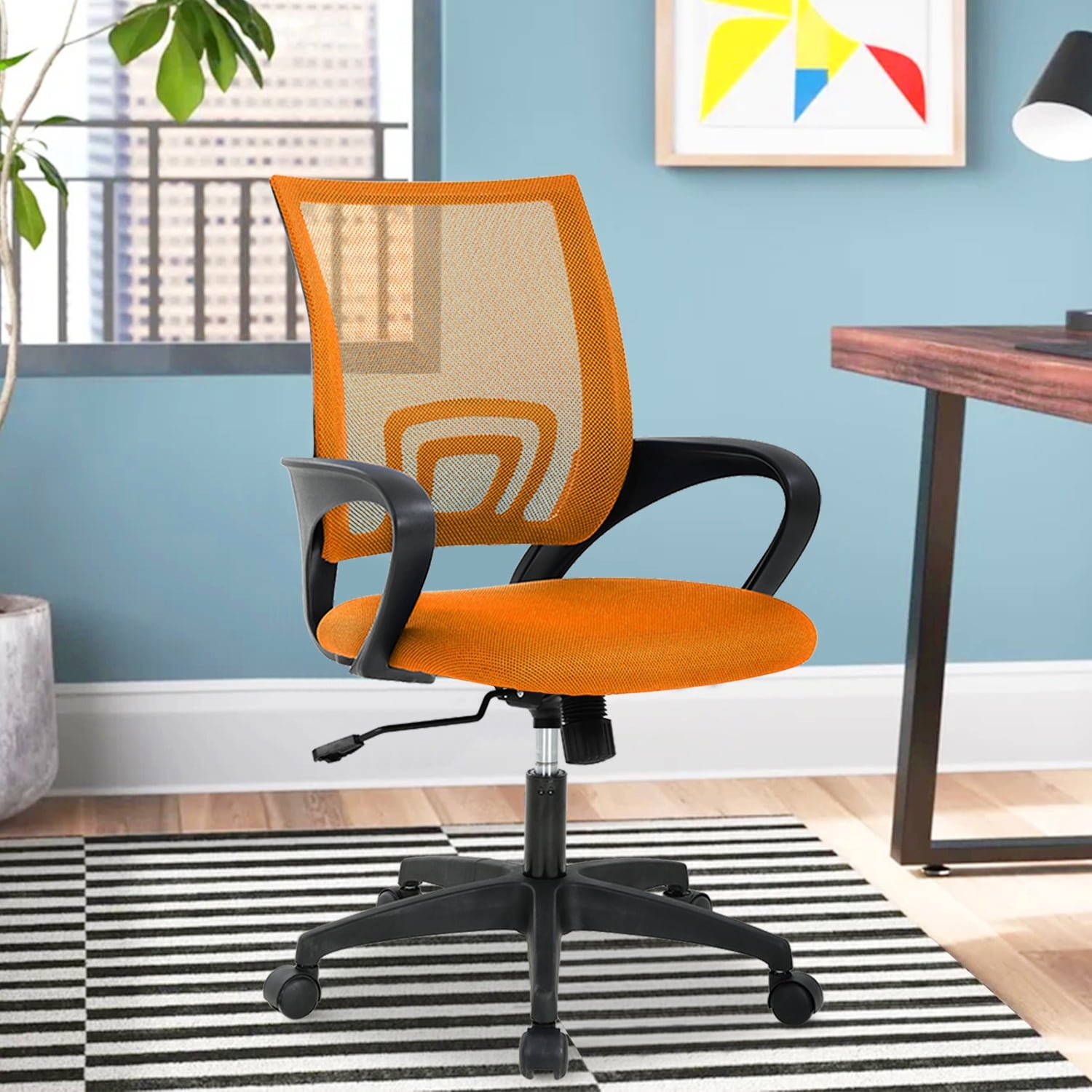 NiamVelo Mesh Office Chair, Mid-Back Home Office Chair Adjustable Ergonomic Desk Chair with Armrest, Rolling Swivel Chair for Adults, Orange