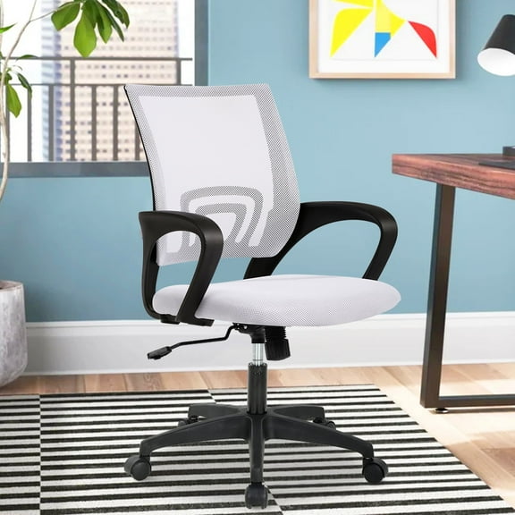 NiamVelo Mesh Office Chair, Mid-Back Home Office Chair Adjustable Ergonomic Desk Chair with Armrest, Rolling Swivel Chair for Adults, White