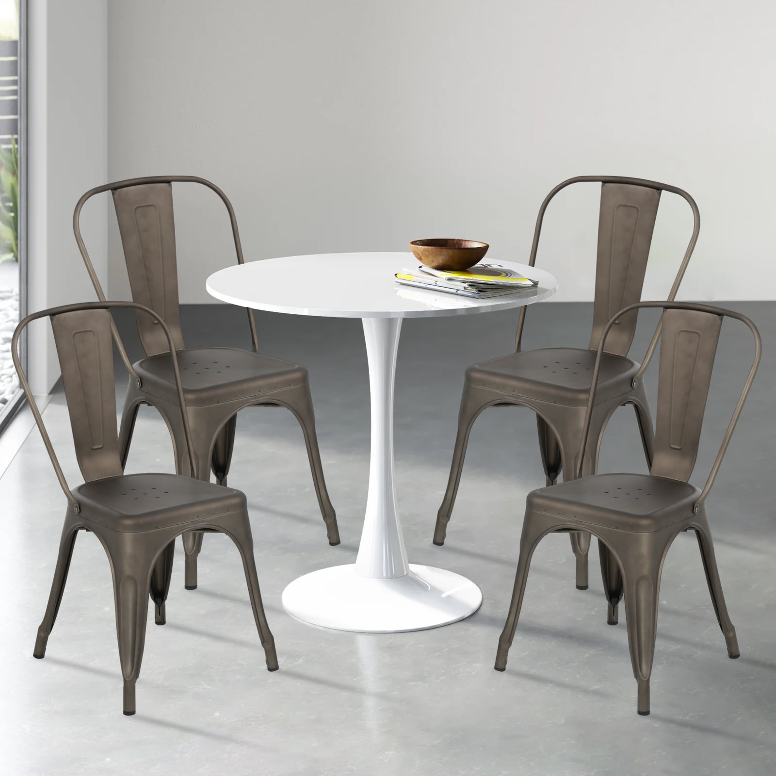 NiamVelo Metal Dining Chair Set of 4 Stackable Chair 18" Seat Height