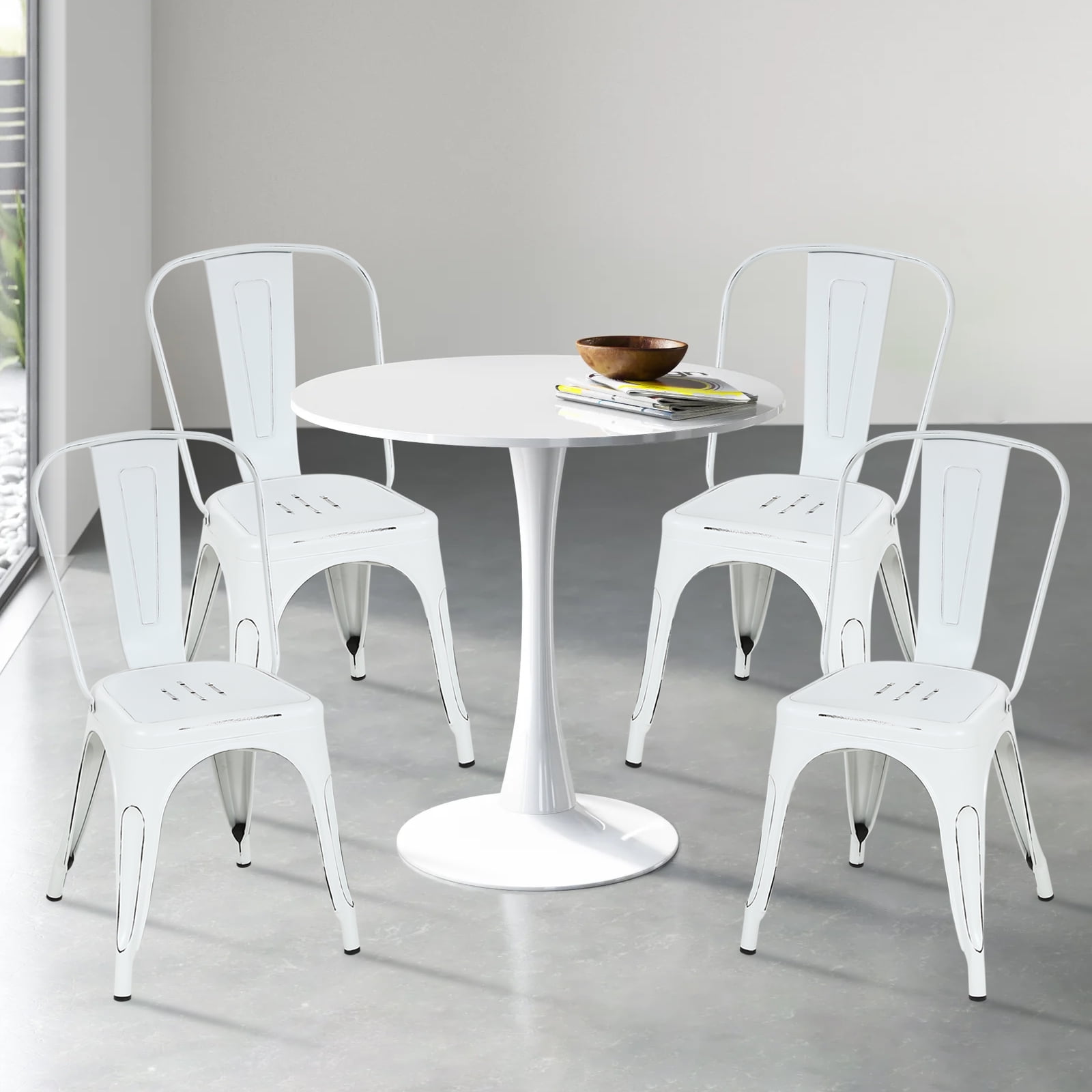 NiamVelo Metal Dining Chair Set of 4 Stackable Chair 18 Seat Height Bar Chairs Kitchen Chair White