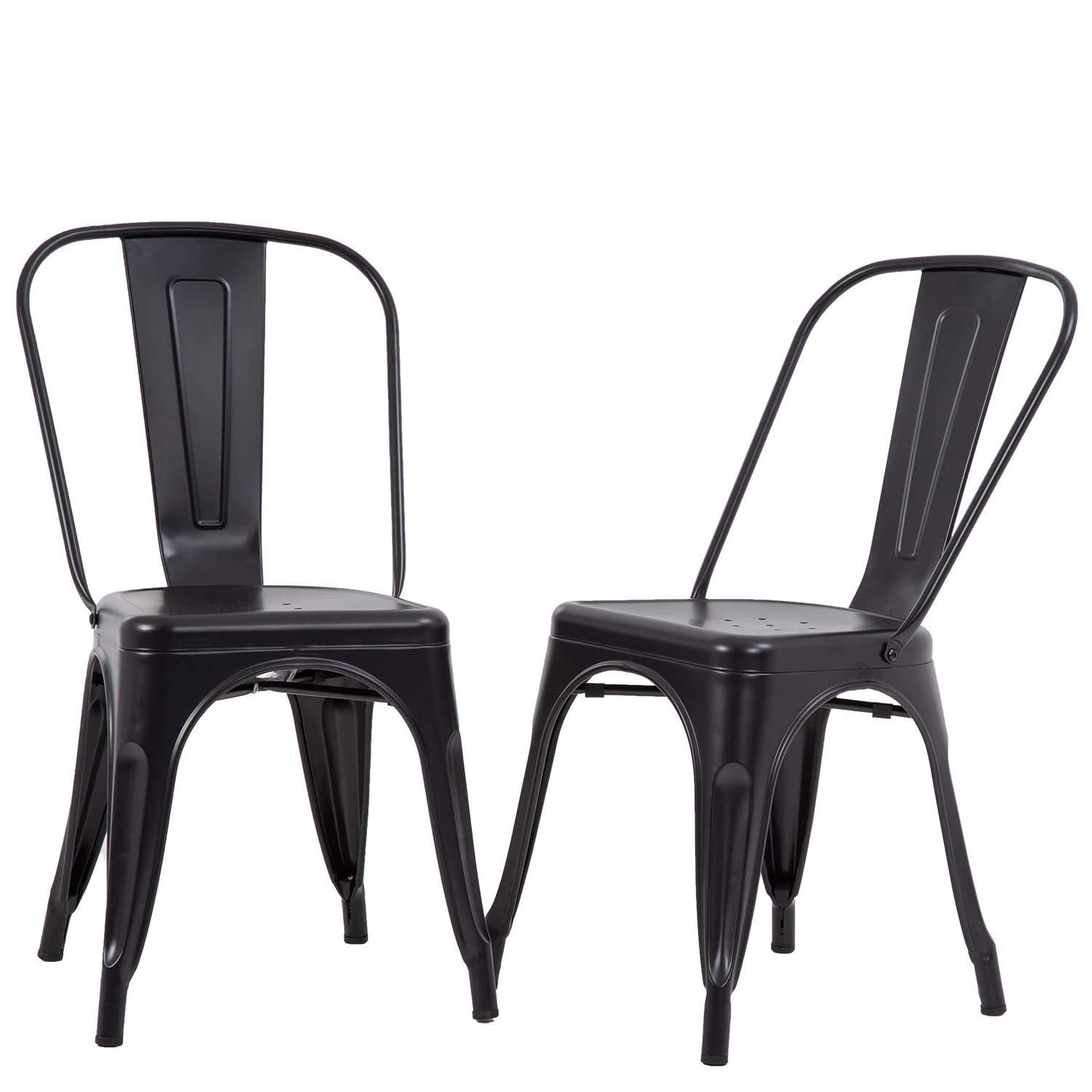 NiamVelo Metal Dining Chairs Set of 2, Indoor/Outdoor Patio Chairs, 18 Inch Stackable Chairs for Kitchen, Restaurant Dining Room ,Café , Bistro Patio （Black）