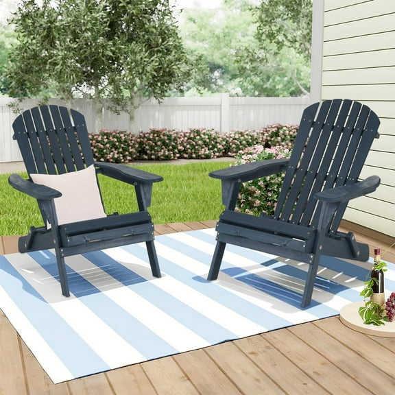 NiamVelo Outdoor Adirondack Chairs Set of 2, Folding Lounger Chair for Lawn,Outdoor,Patio,Fire Pit Seating Accent Furniture w/Natural Finish Weather Resistant, Wooden， Navy Blue