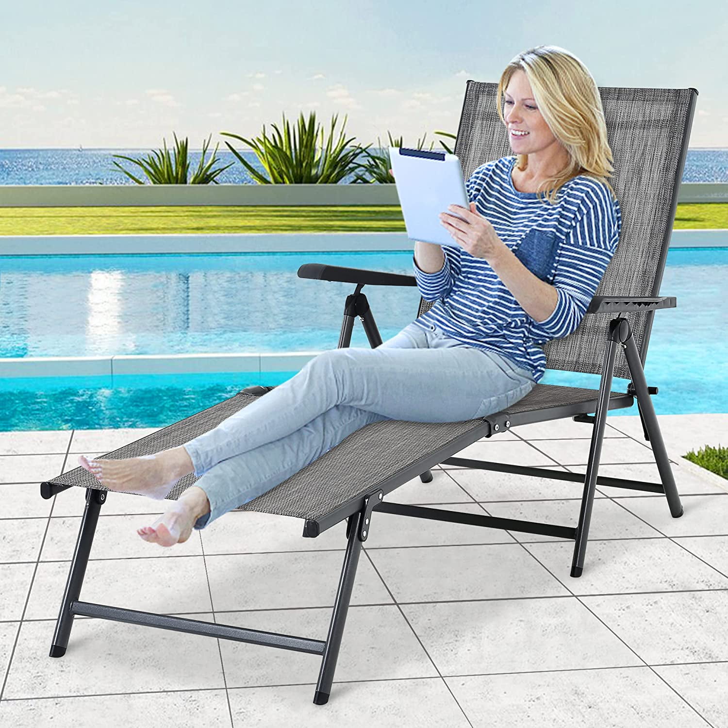 NiamVelo Outdoor Lounge Chair Beach Patio Lounger Fold Lounge Chair
