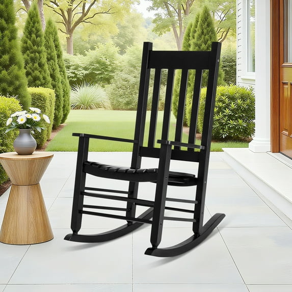 NiamVelo Outdoor Solid Hardwood Porch Rocking Chair 243 lbs Capacity for Home Garden, Black