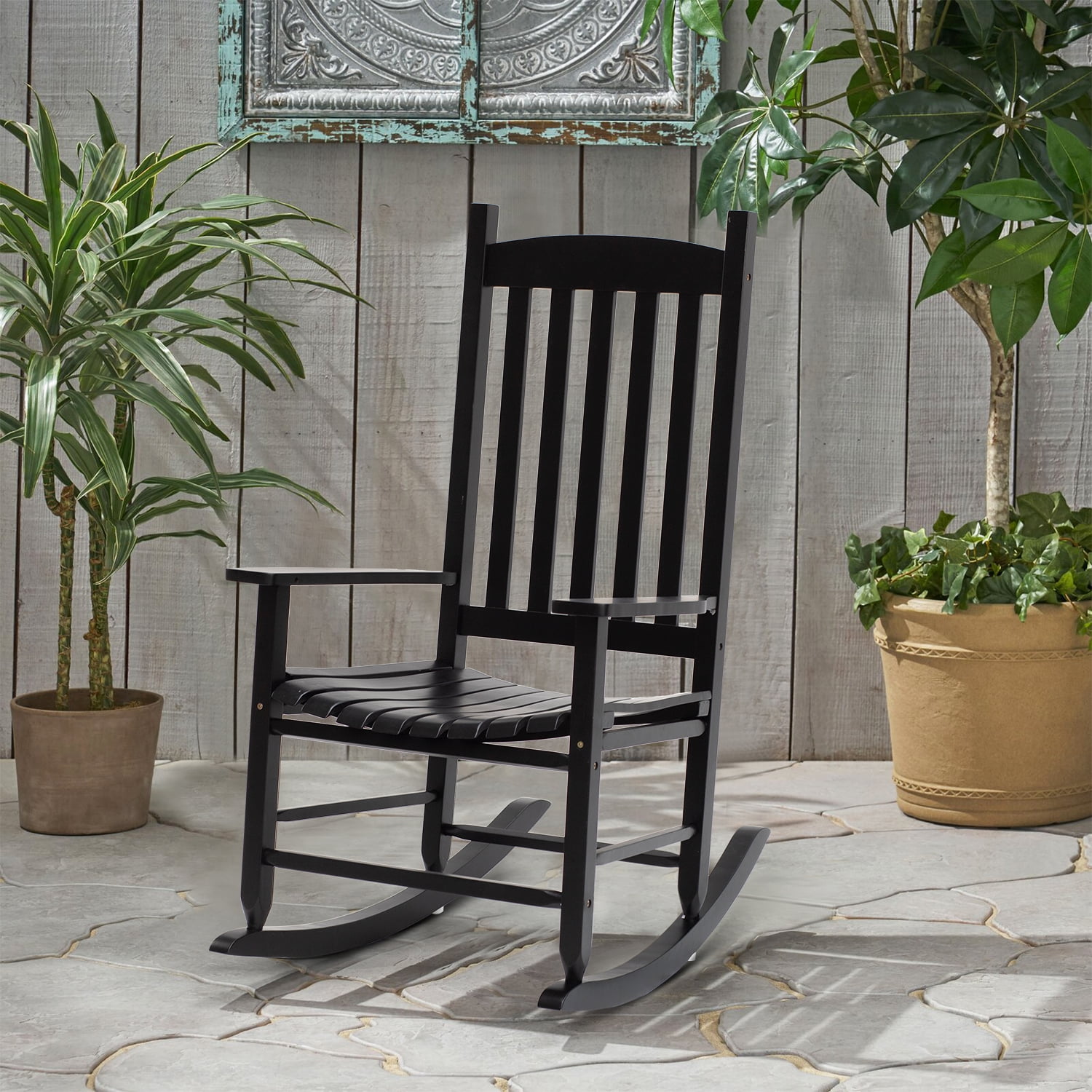 NiamVelo Outdoor Solid Hardwood Porch Rocking Chair 243 lbs Capacity for Home Garden, Black - Walmart.com