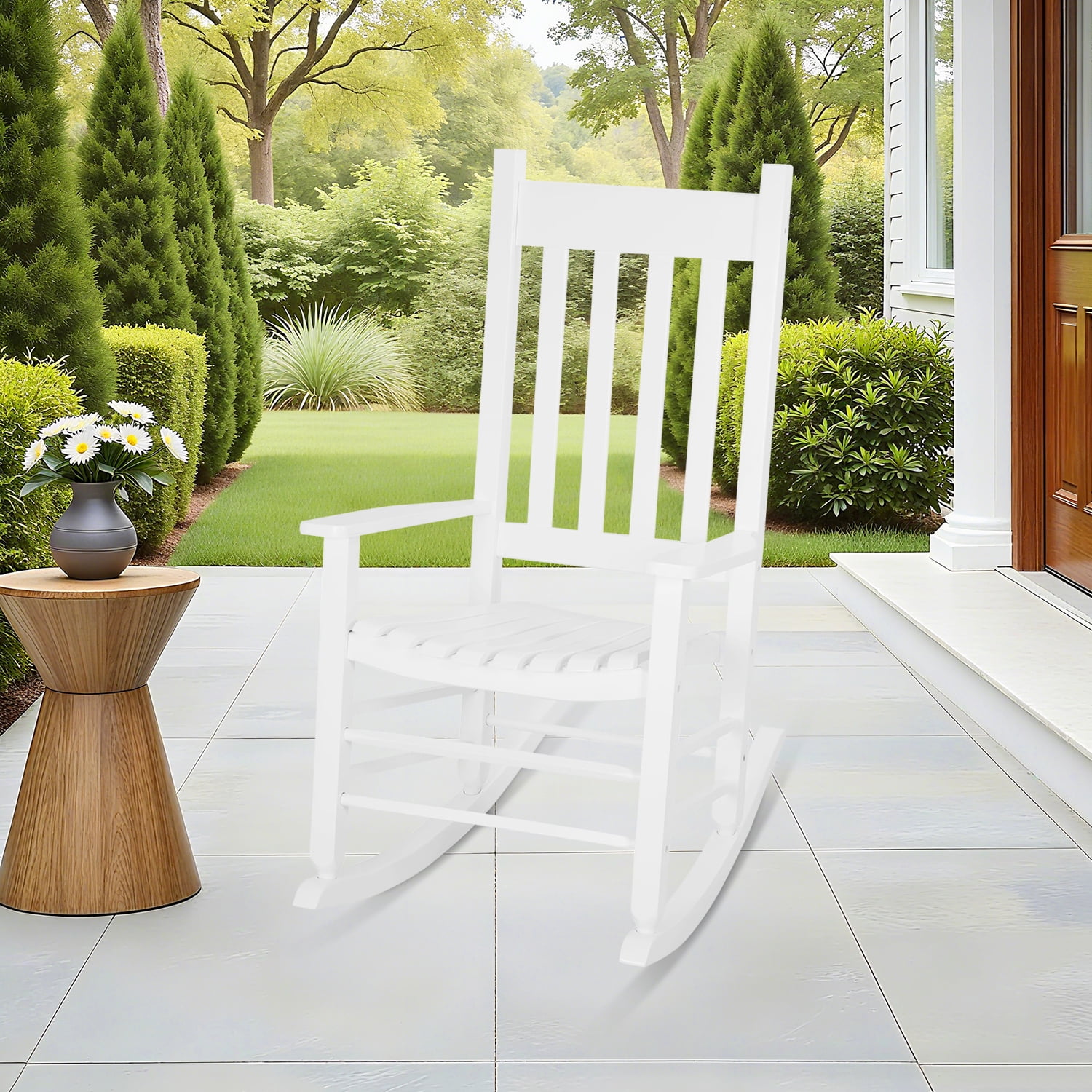 NiamVelo Outdoor Solid Hardwood Porch Rocking Chair with 243 lbs