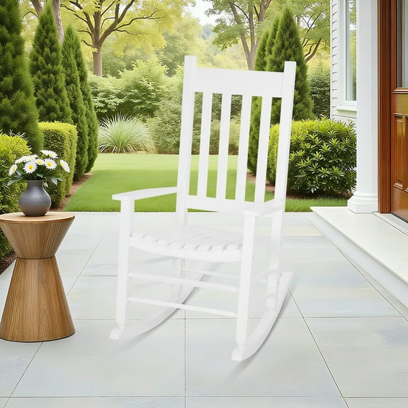 NiamVelo Outdoor Solid Hardwood Porch Rocking Chair 243 lbs Capacity for Home Garden, White