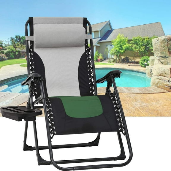 NiamVelo Oversized Zero Gravity Chair Folding Lounge Chair Outdoor Patio Adjustable Recliner W/Cup Holder, Green