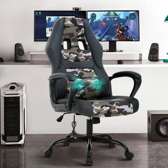 NiamVelo PC Gaming Chair Massage Office Chair Adjustable Computer Chair with Lumber Support for Adults and Kids 250lbs capacity,Camo