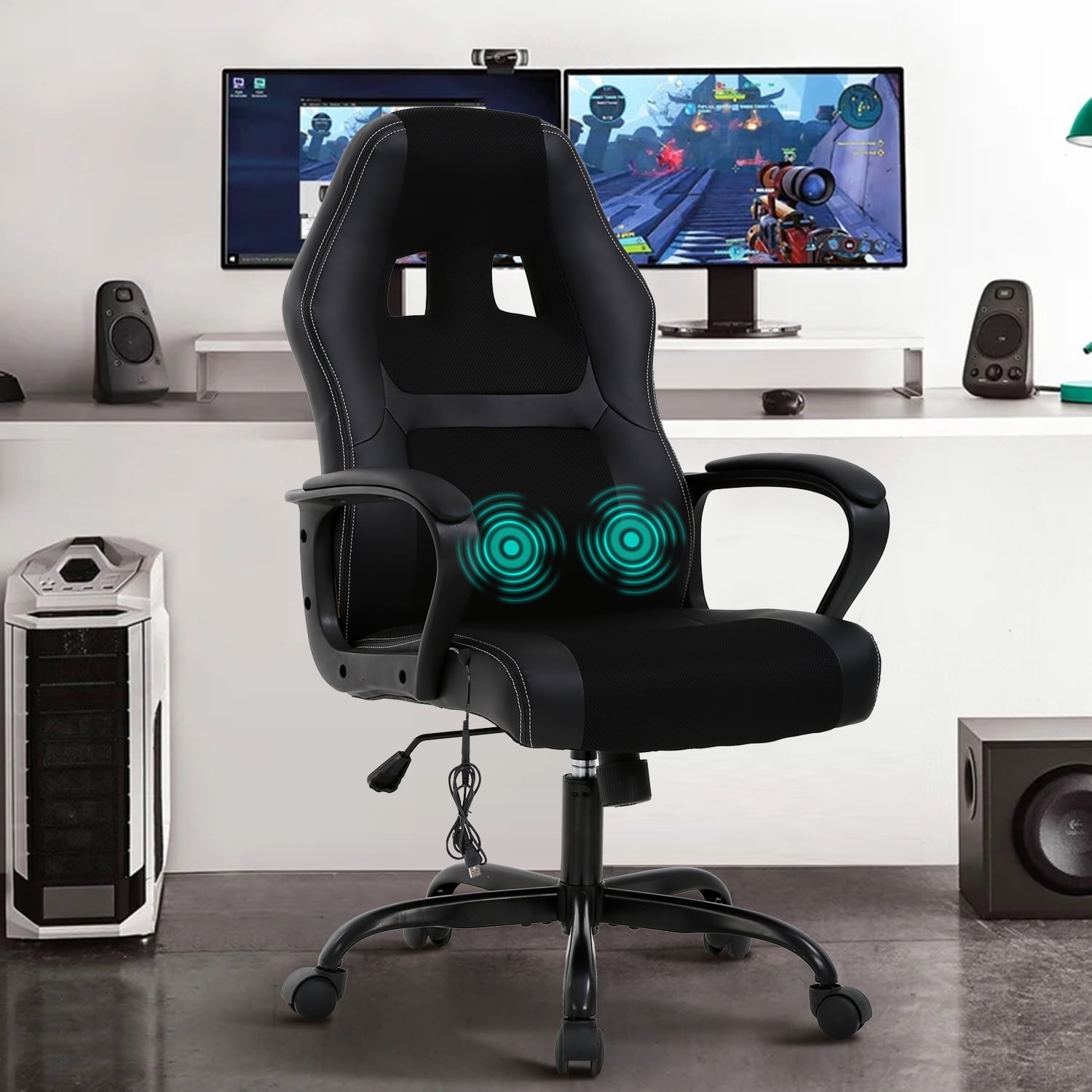 The Coupon deal of  NiamVelo PC Gaming Chair, Swivel Massage Office Chair, Adjustable PU Leather Chair for Kids and Adults, Black