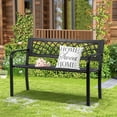 thumbnail image 1 of NiamVelo Patio Park Garden Bench Outdoor Metal Benches, 400 lbs Cast Iron Steel Frame Chair with PVC Mesh Pattern - for Park Yard Front Porch Path Yard Lawn Decor Deck Furniture, Black, 1 of 10