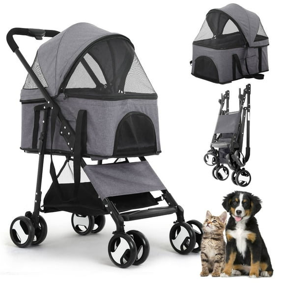 NiamVelo Pet Stroller, Dog Cat Stroller 3-in-1 Detachable Doggy Stroller for Small Medium Dogs 4 Wheel Dog Travel Cart Cat Walker Foldable Wagons for Doggy Rabbit Puppy, Grey